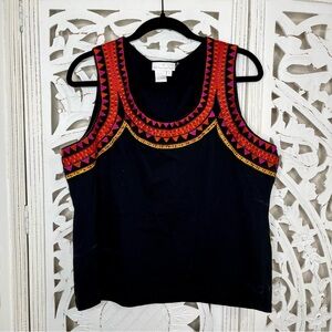 Soft Surroundings Black Embroidered Tank Top
